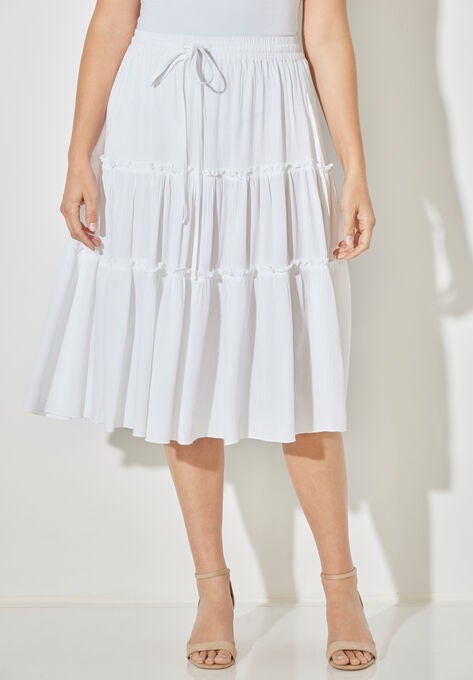 Tiered Midi Skirt, WHITE, hi-res image number null