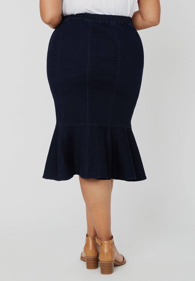 Curvy Collection Denim Flounce Skirt, , on-hover image number null