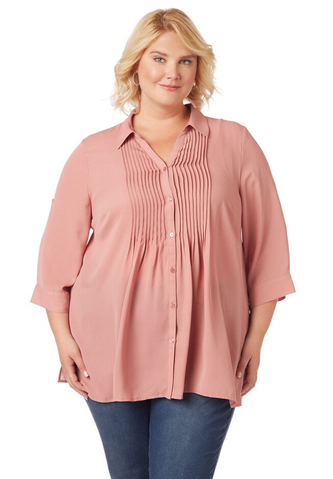 Perfect Pintuck Solid Buttonfront, DUSTY ROSE, hi-res image number 0