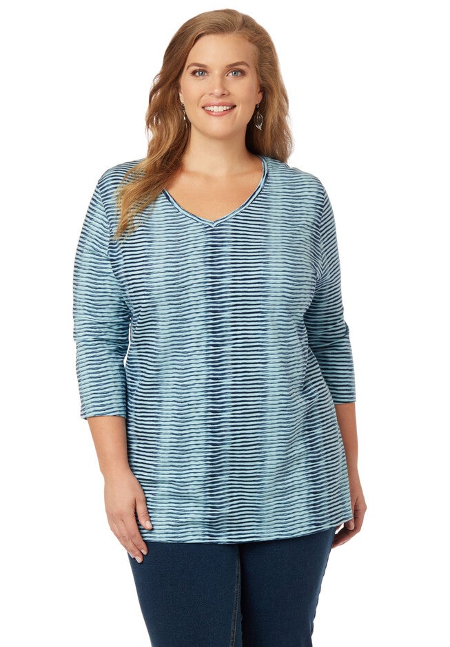 Striped 3/4-Sleeve Tee, NANTUCKET BLUE, hi-res image number null