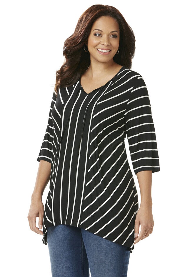 Spliced Stripe Tunic, BLACK, hi-res image number null