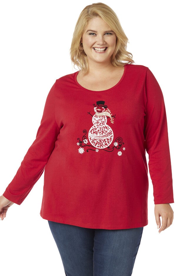 Snowman Long-Sleeve Tee, RED, hi-res image number null