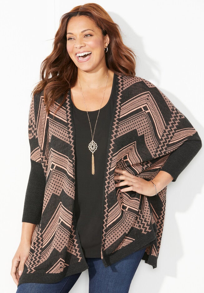 Sweater Ruana Wrap, DARK GREY COMBO, hi-res image number null