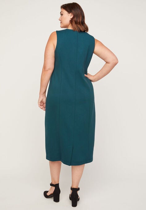 Black Label Ponte Dress With Vegan Leather Neckline, , on-hover image number null