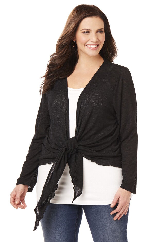 Tie Front Cardigan, BLACK, hi-res image number null