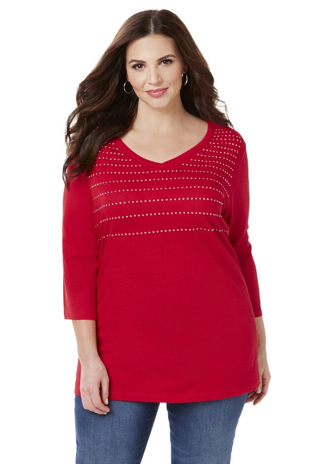 Rhinestone Stripe Tee, RED, hi-res image number null
