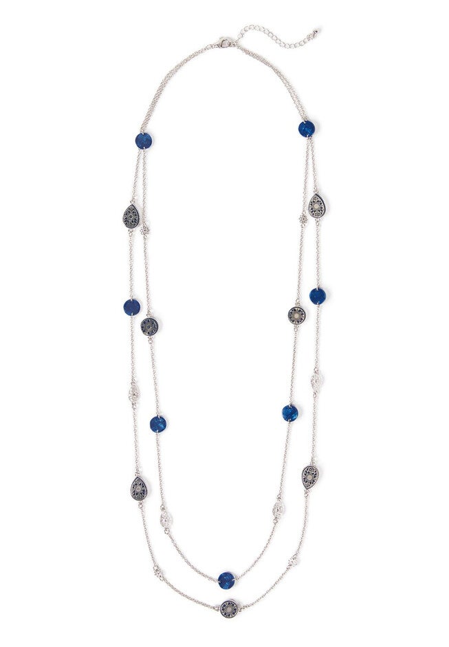 Teardrop Double Layer Necklace, TRUE NAVY, hi-res image number 0