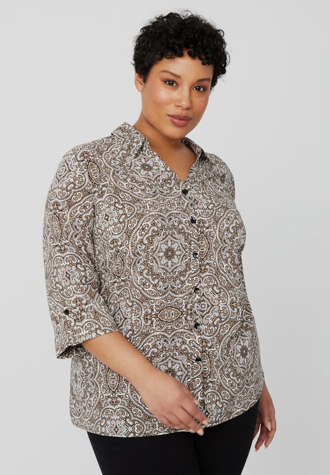 Refined Stripe Buttonfront Blouse, CAPPUCCINO, hi-res image number null