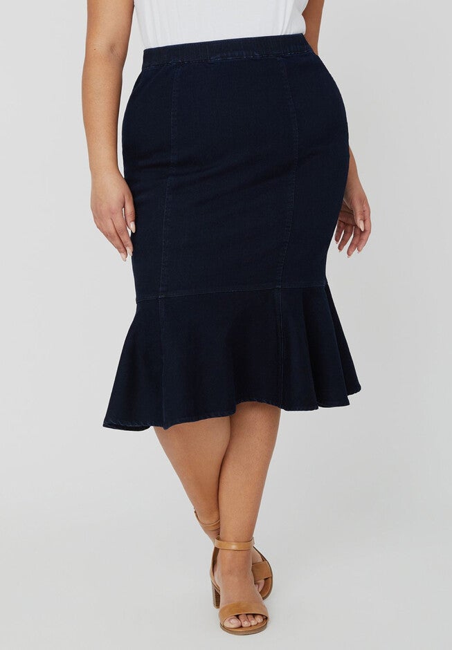 Curvy Collection Denim Flounce Skirt, OXFORD BLUE WASH, hi-res image number null