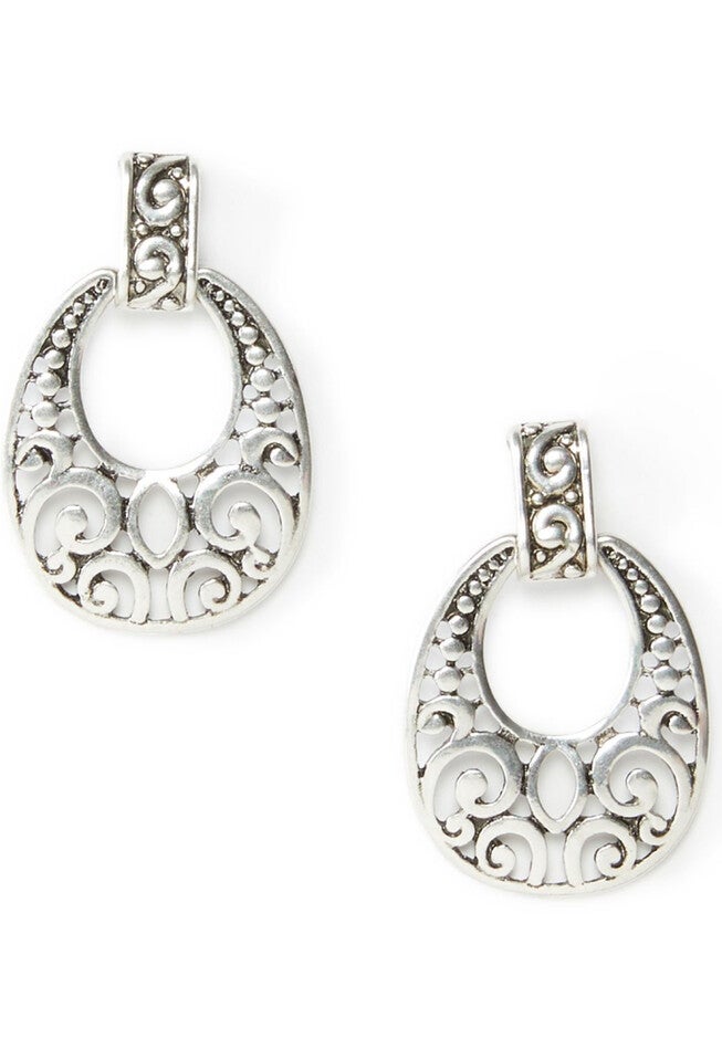 Textured Door-Knocker Earrings, SILVER, hi-res image number null