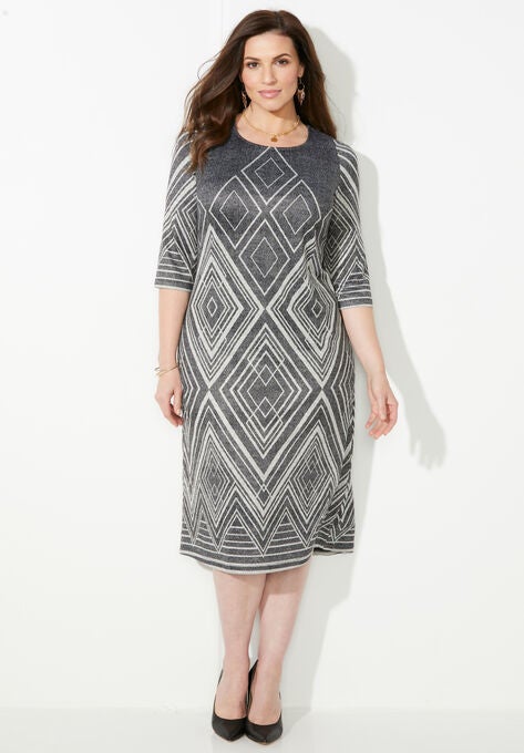 Impossibly Soft Sweater Dress, BLACK GEO, hi-res image number null