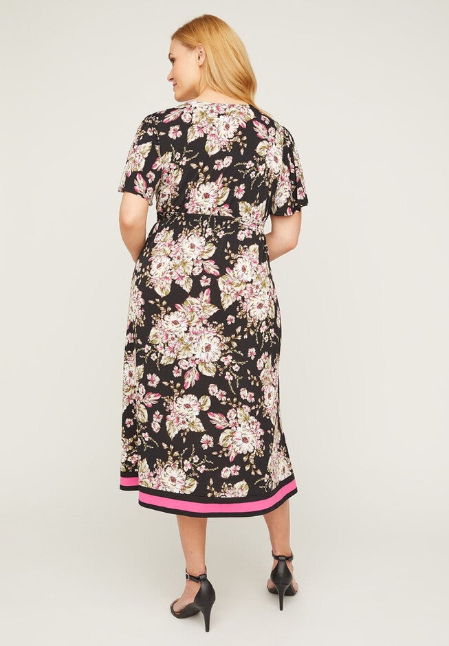 Rose Veranda Faux-Wrap Fit & Flare Dress, , on-hover image number null
