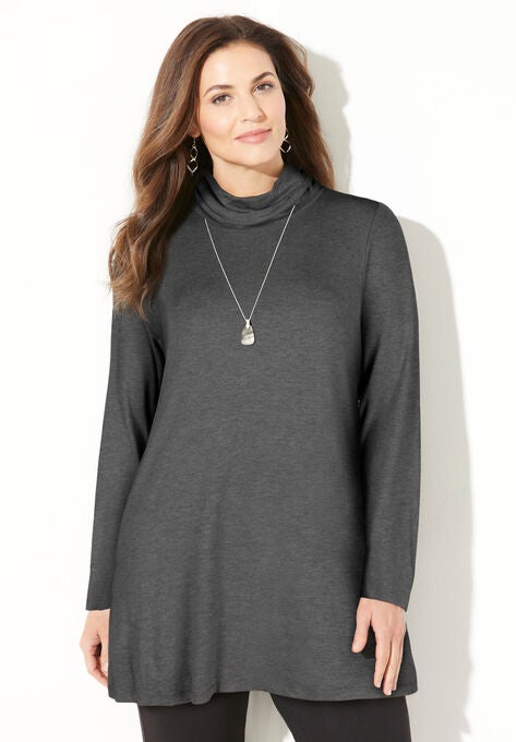 Anywear Turtleneck Swing Top, DARK HEATHER GREY, hi-res image number null