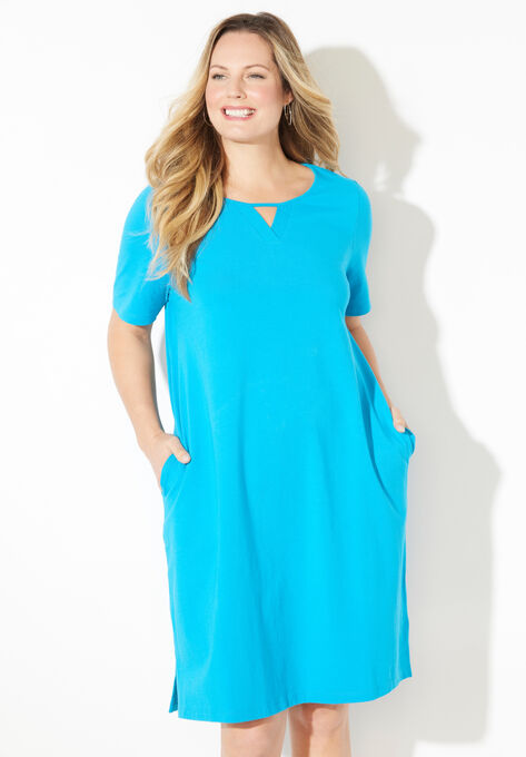 Suprema® Pleat-Neck Dress, BRILLIANT BLUE, hi-res image number null