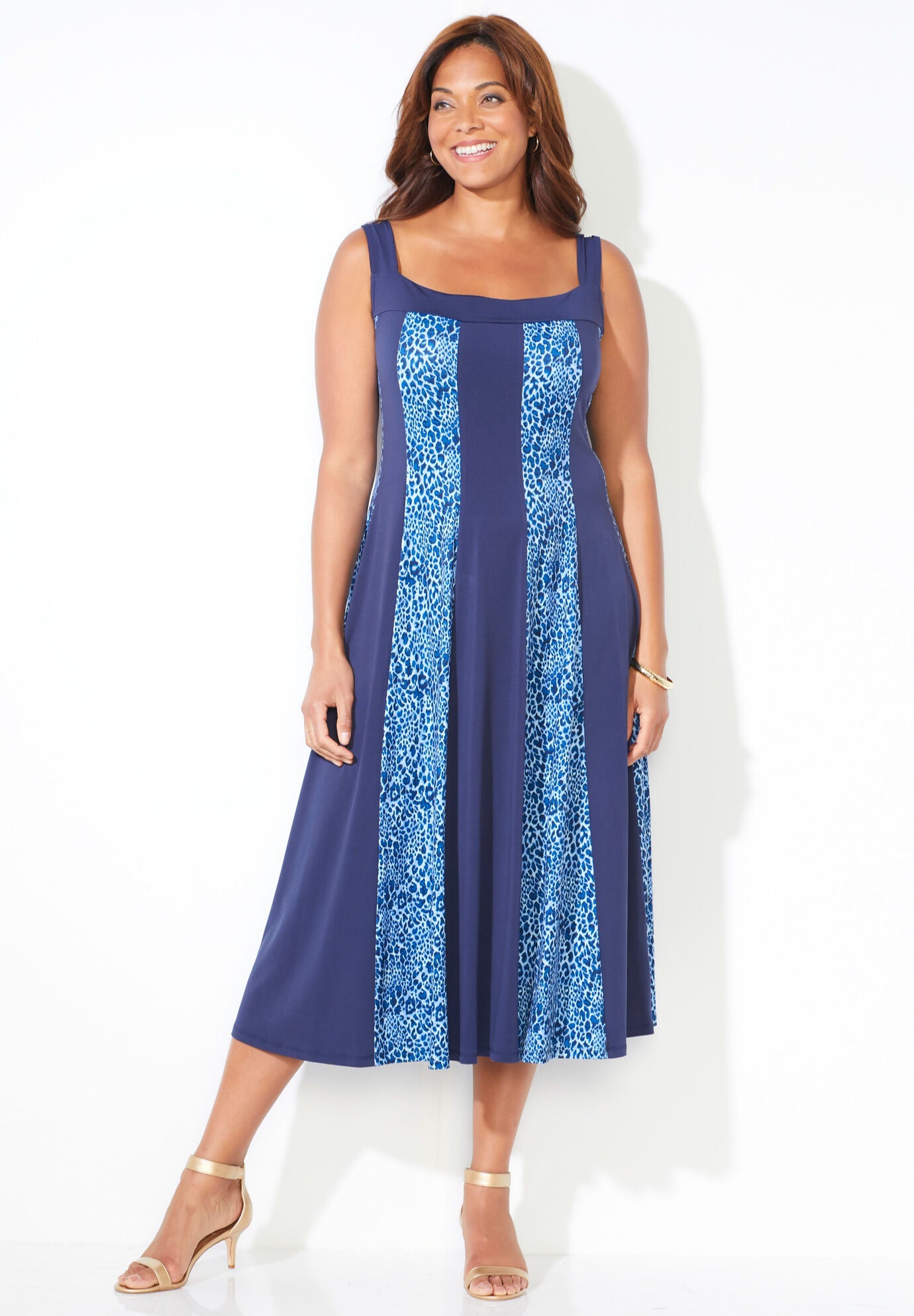 Catherines Women s Plus Size Light Easy Stretch Tank Dress 5X French Blue Animal Print