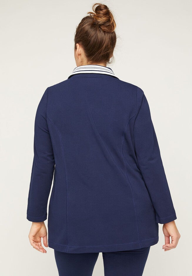 Striped-Neck Yoga Jacket with Side Piping, , on-hover image number 1