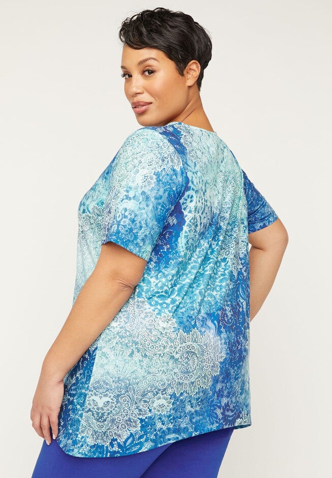 Lace Print Sparkle Top, , on-hover image number 1
