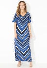 Long V-Neck Beaded Maxi Dress, DARK SAPPHIRE CHEVRON STRIPE, hi-res image number null