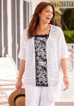 Open Crochet Short Sleeve Cardigan