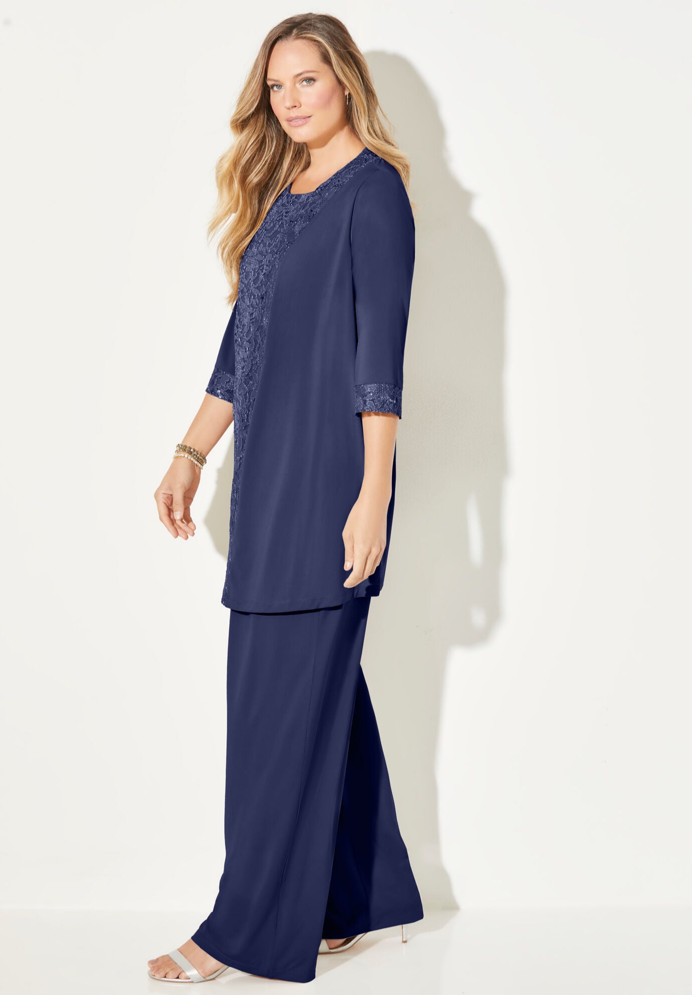 Elegant 3 Piece Gala Lace Pant Suit Mariner Navy Catherines