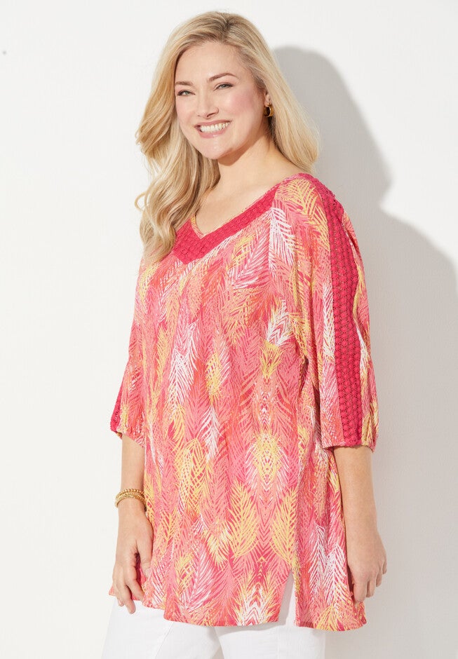 Crochet Trim Gauze Top, , alternate image number 2