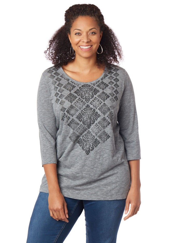 Sparkling Medallion Easy Fit Tee, HEATHER GREY, hi-res image number null