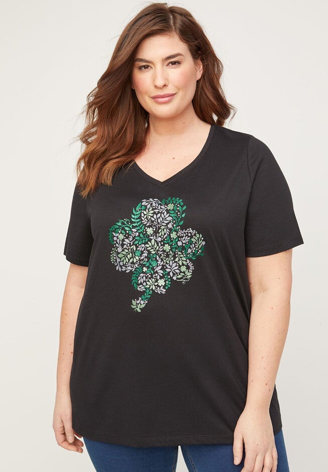 Clover Shimmer Tee, BLACK, hi-res image number 0