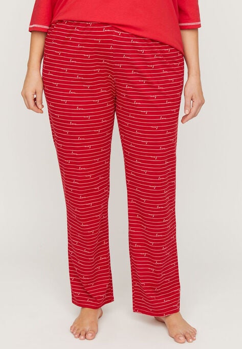 Love Stripe Cotton Sleep Pants, LOVE STRIPE, hi-res image number null