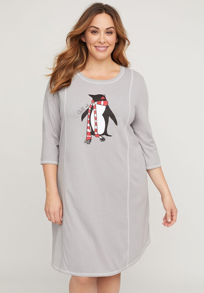 Chill Out Glitter Penguin Sleepshirt, PENGUIN SCREEN, hi-res image number null