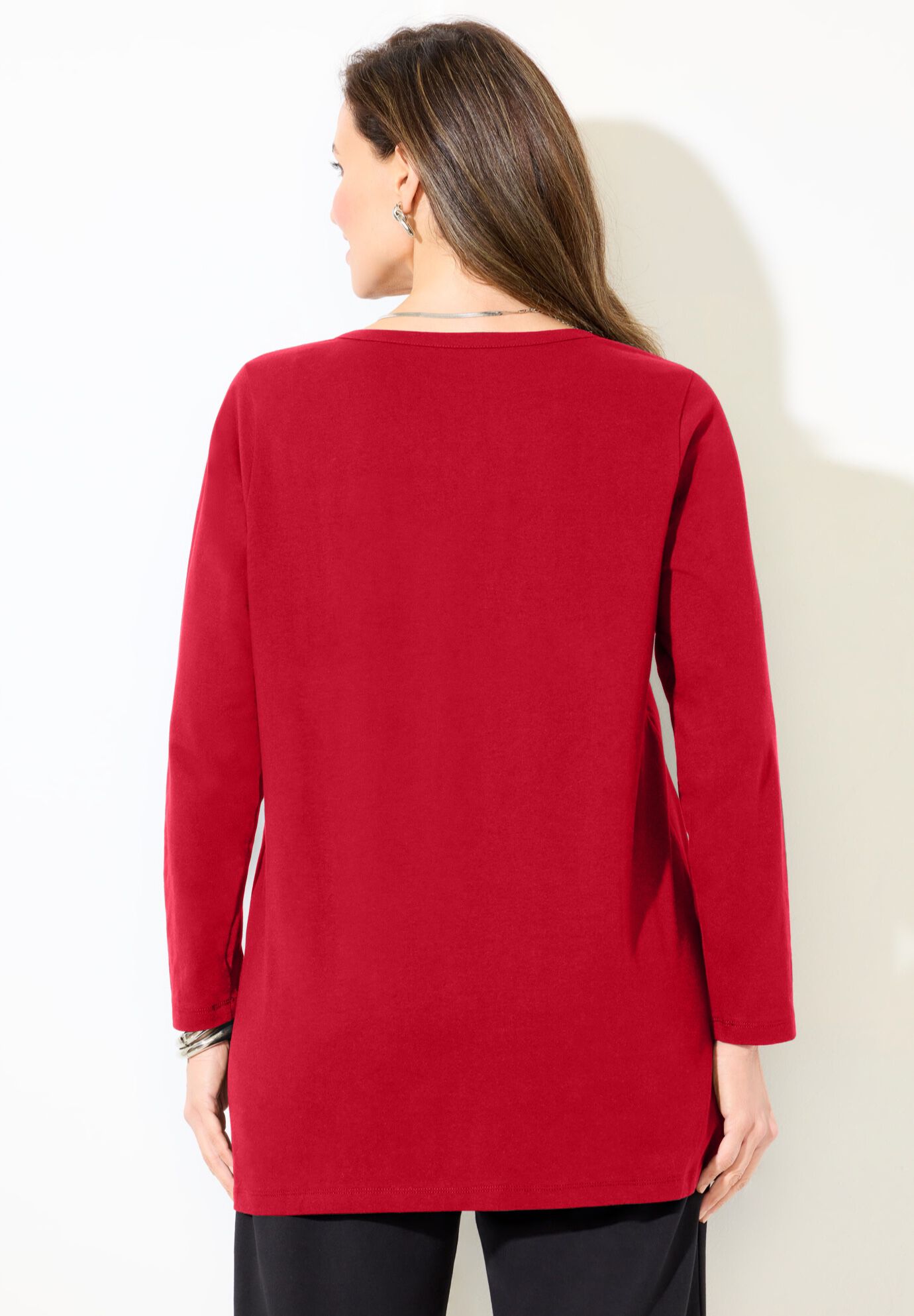 Suprema&reg; Studio V-Neck Henley Top, CLASSIC RED, on-hover image number 1