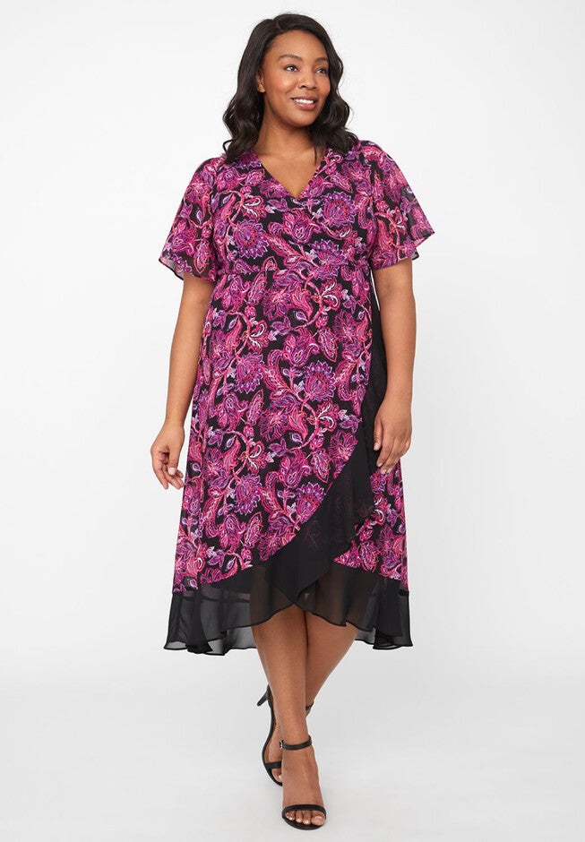 Flutter Posy Print Midi Dress, DEEP AZALEA, hi-res image number 0