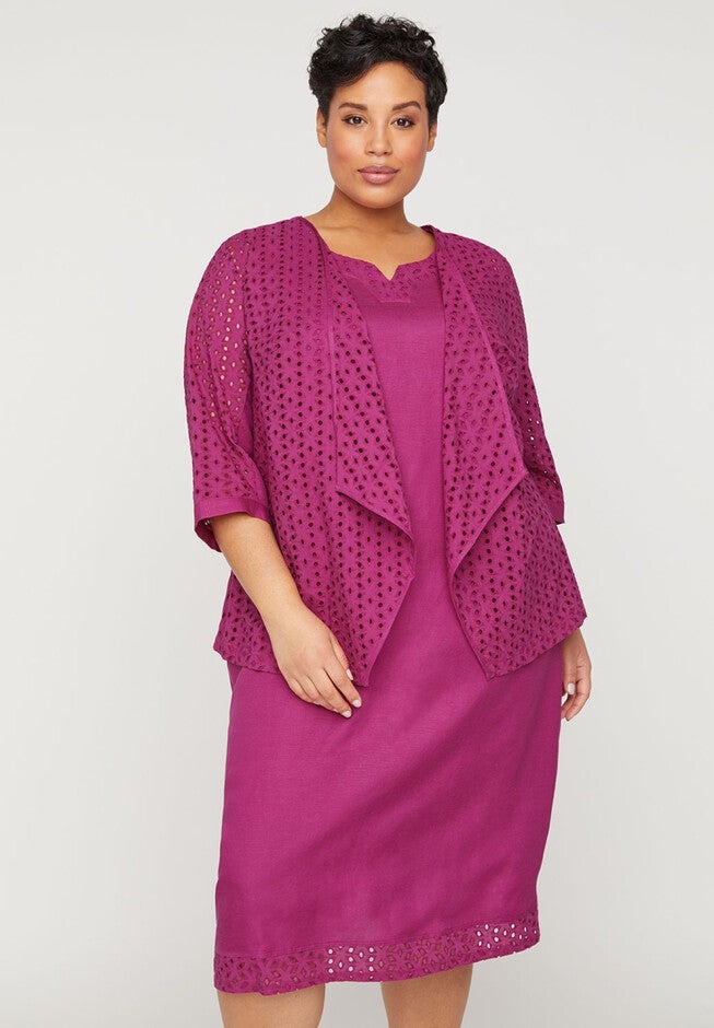 Black Label Linen Eyelet Jacket, MAGENTA BLOOMS, hi-res image number null