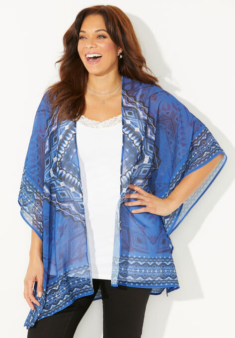 Scarf Print Kimono, DARK SAPPHIRE GRAPHIC PLACEMENT, hi-res image number null
