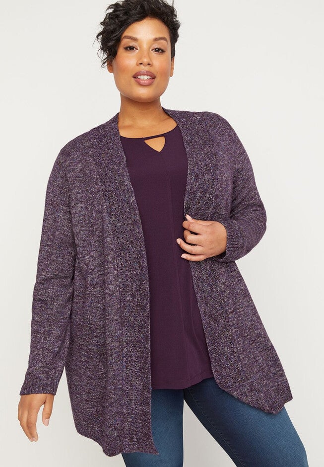 Plum Peak Open-Front Cardigan, PURPLE MULTI, hi-res image number null