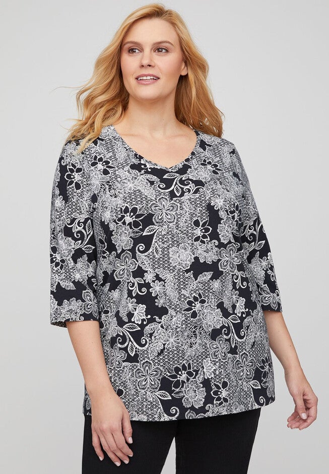 Flowering Lace Top, BLACK LACE PRINT, hi-res image number null