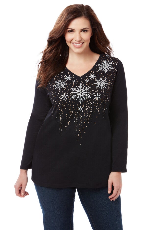 Falling Snow Long Sleeve Tee, BLACK, hi-res image number null