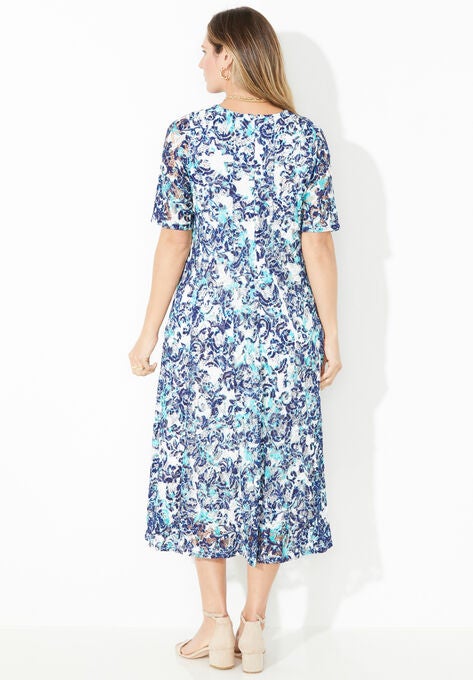 Stretch Lace Fit & Flare Dress, , on-hover image number null