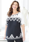 Embroidered Short Sleeve Top, BLACK SOUTACHE, hi-res image number null