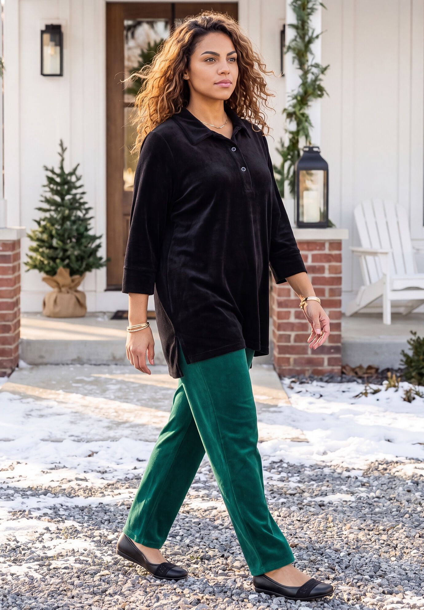 Gwendolyn Velour Henley, BLACK, alternate image number 2