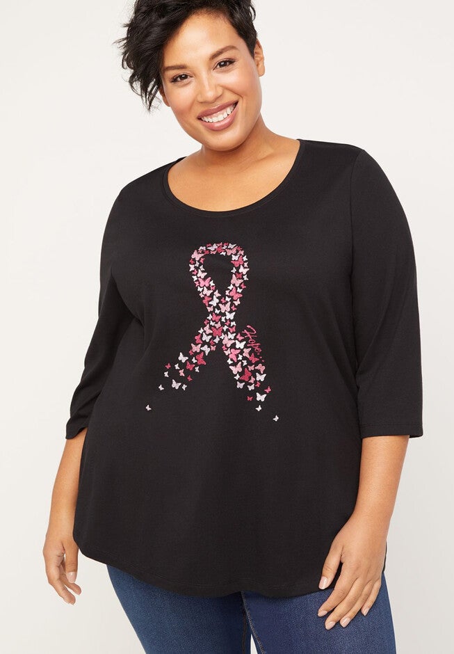 Powerful Pink Butterfly Tee, BLACK, hi-res image number 0