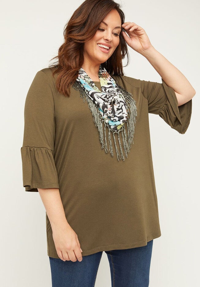 Draped Scarf Flounce Duet Tunic, GRAPE LEAF, hi-res image number null
