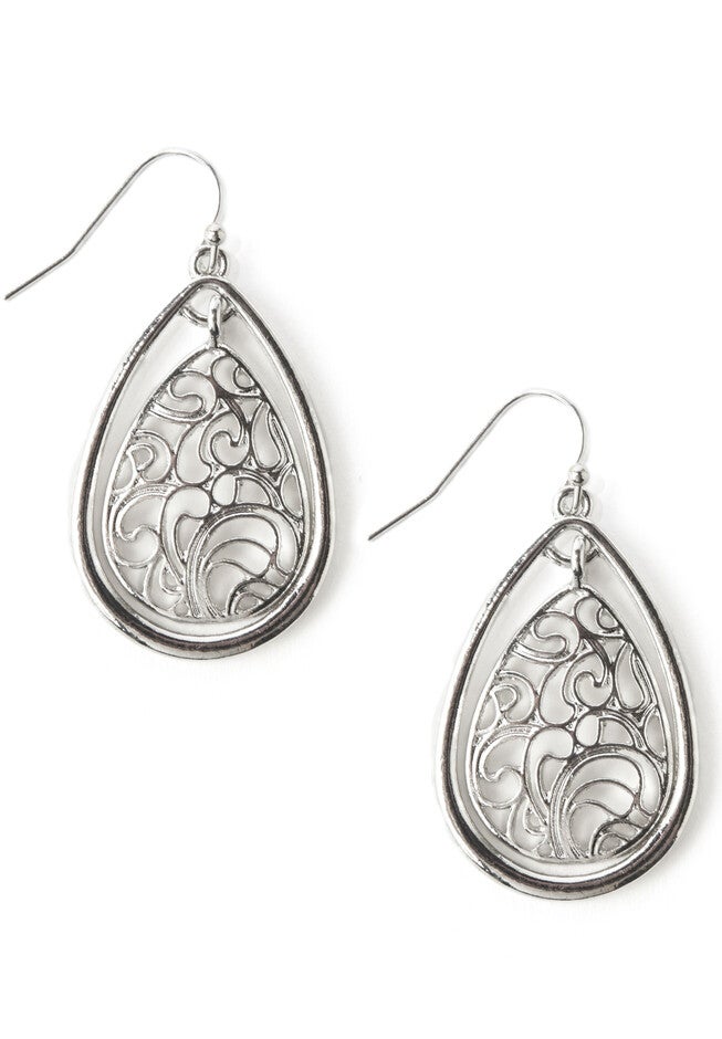Filigree Teardrop Earrings, SILVER, hi-res image number null