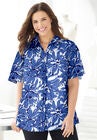 Timeless Short Sleeve Blouse, BLUE GRAPHIC FLOWER, hi-res image number null