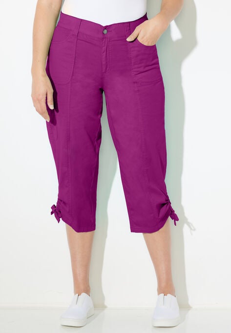 Comfort Waist Bungee Cargo Capri, BERRY PINK, hi-res image number null