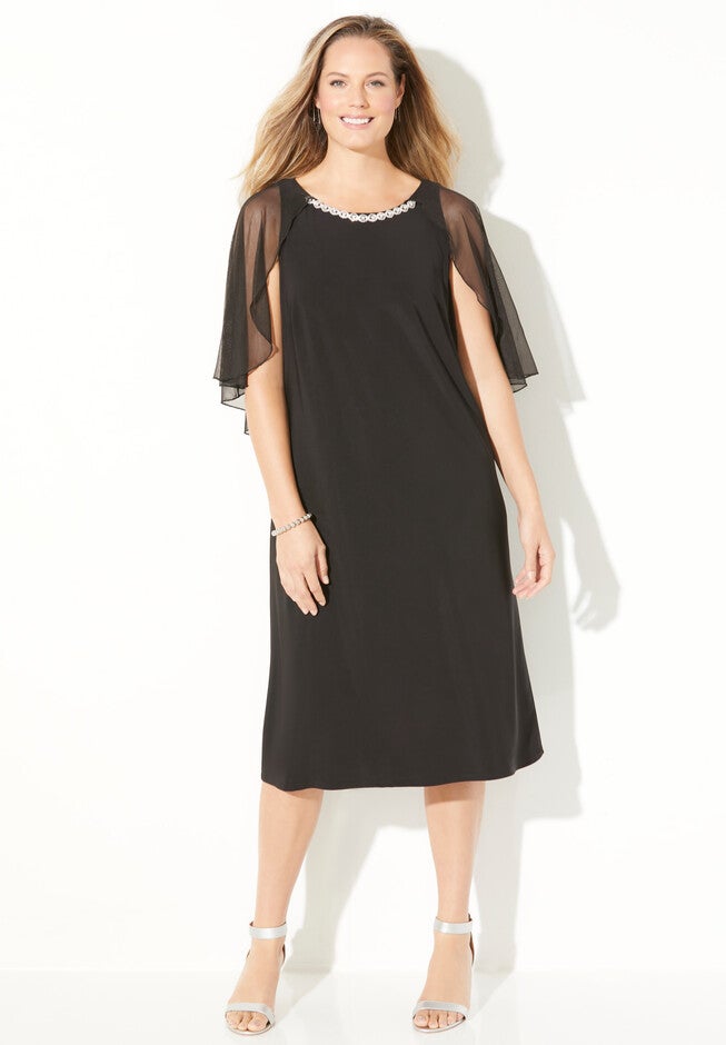 Beaded Shawl Dress, BLACK, hi-res image number 0