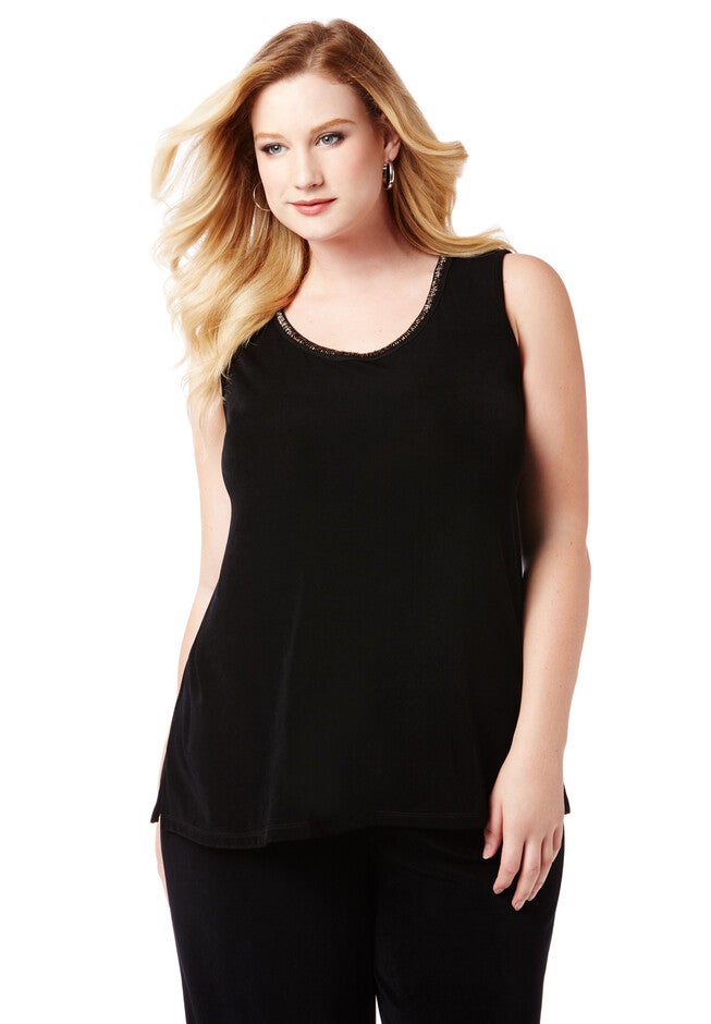Sleek Stretch Beaded Beauty Tank, BLACK, hi-res image number null