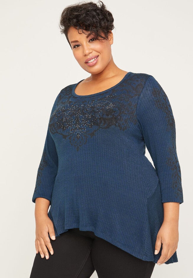 Sparkling Swirl Tunic Top, TEAL, hi-res image number null