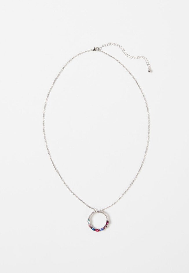 Rainbow Shimmer Pendant Necklace, SILVER, hi-res image number 0