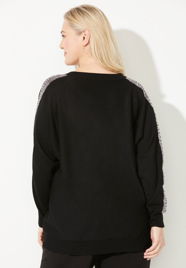 Liz&Me® Racer Stripe V-Neck Sweater, , on-hover image number null