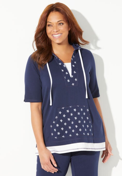 French Terry Stars Aligned Duet Hoodie, NAVY STARS, hi-res image number null
